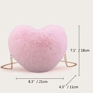 BRAND NEW Pink heart shaped faux fur gold chain purse